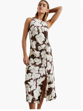 Rails Dress Womens Small Gabriella Floral Ruched Satin Midi Slit Boho Floral
